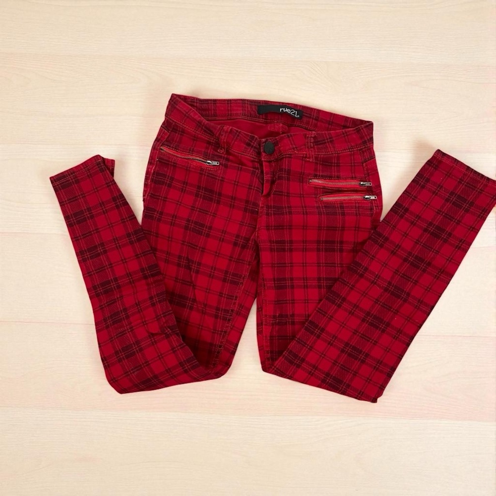 Rue21 Red Plaid Pants Size 5/6 Cute Zippered‎ Pockets - Picture 6 of 9